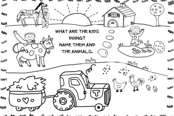 Animals on farm during thunderstorm coloring page