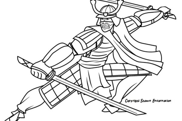 Animated samurai for coloring