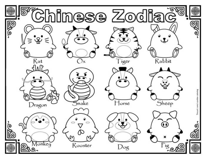 Chinese zodiac animal coloring pages