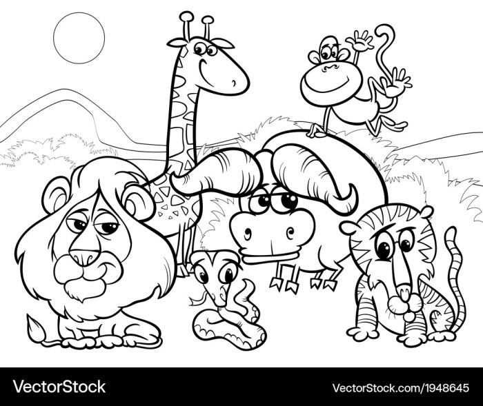 Animals coloring cartoon wild vector animal royalty