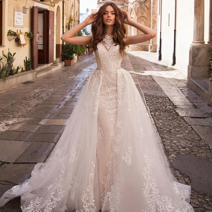 Wedding dress with detachable overskirt