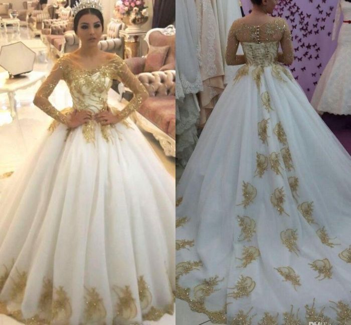 White and gold wedding dresses