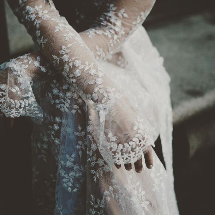 Long sleeve lace boho wedding dress