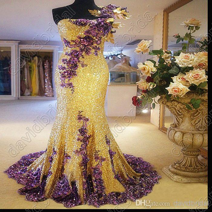 Purple and gold wedding dresses