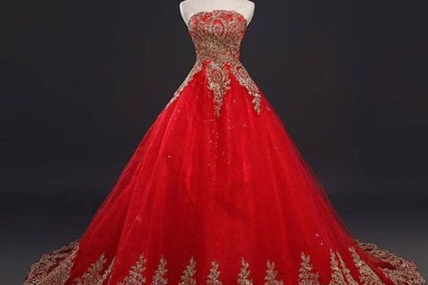 Red gold wedding dress