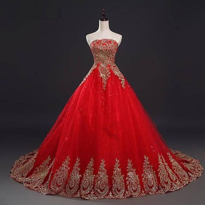 Red gold wedding dress